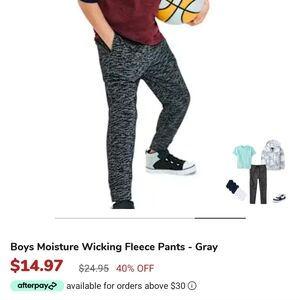 Boys Moisture Wicking Fleece Pants Gray